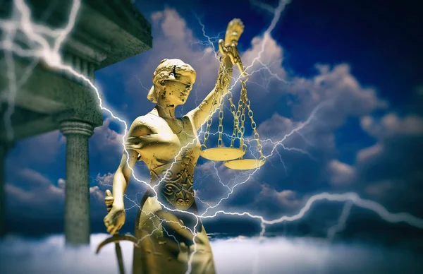Themis en la ilustración del tribunal 3d — Foto de Stock