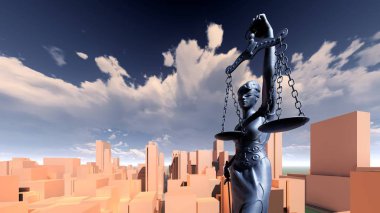 Adalet, suç şehir kavram, Temida - Themis 3d render heykeli