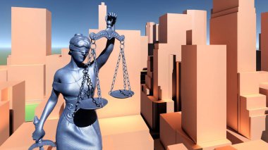 Adalet, suç şehir kavram, Temida - Themis 3d render heykeli