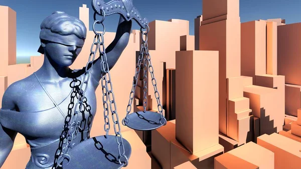 Statue de la justice, concept de crime en ville, Temida - Thème 3d rendu — Photo