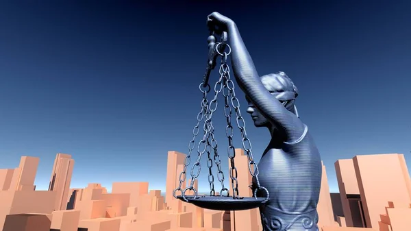 Estatua de la justicia, Crimen en concepto de ciudad, Temida - Themis 3d rendering —  Fotos de Stock