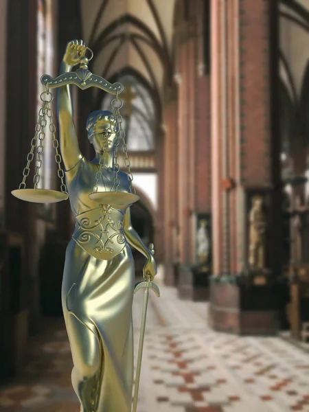 Sinful church conceptual idea with Lady of justice — Stock Photo, Image