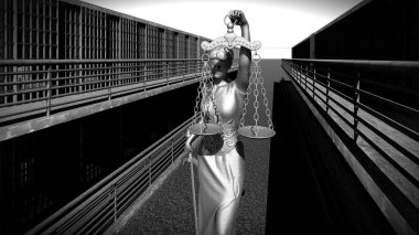 Barlar ve bir koridor 3d render cezaevi