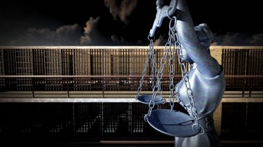 Barlar ve bir koridor 3d render cezaevi