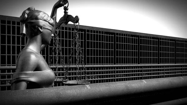 Barras de prisão e um corredor de renderização 3d — Fotografia de Stock