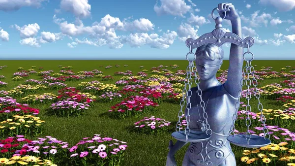 Señora de la justicia y las flores - 3d ilustración — Foto de Stock