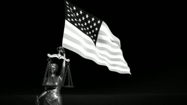 teizm ölçek, ABD bayrağı ile Adalet sembolü ile arka plan kompozisyon