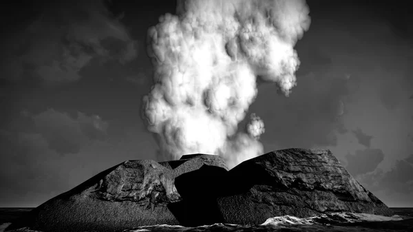 Sopečná erupce na ostrově 3d rendering — Stock fotografie