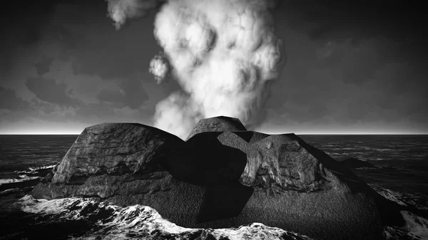 Erupción volcánica en la isla 3d renderizado —  Fotos de Stock