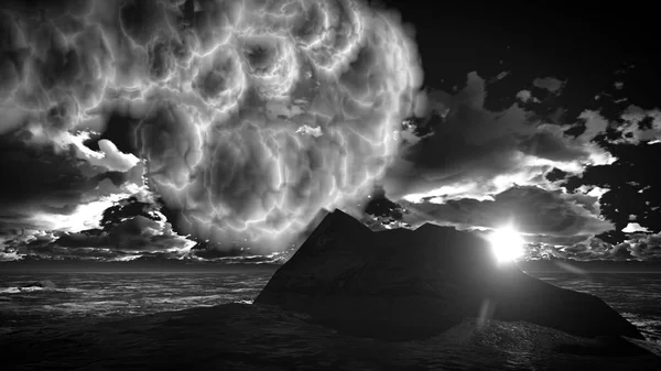 Erupción volcánica en la isla 3d renderizado — Foto de Stock