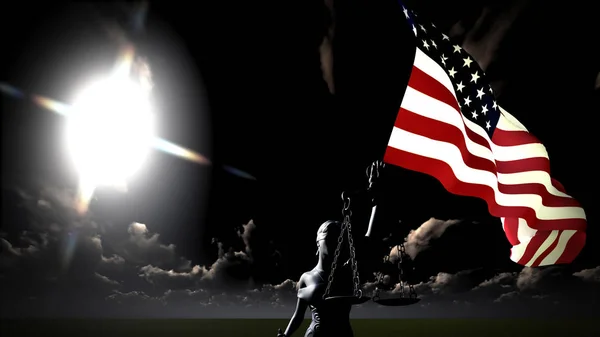 Themis com escala, símbolo de justiça com bandeira dos EUA 3d renderização — Fotografia de Stock