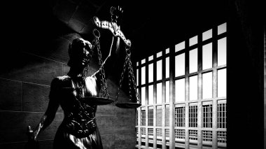 Barlar ve bir koridor 3d render cezaevi