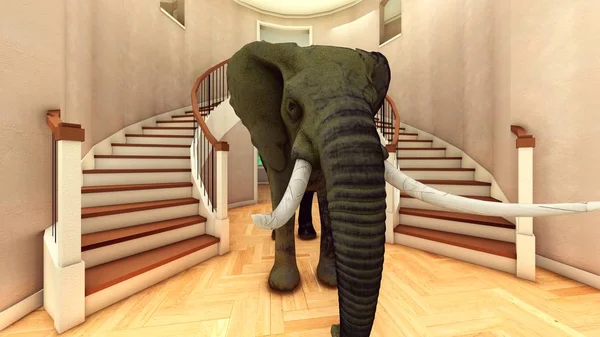 Éléphant dans le salon rendu 3d — Photo