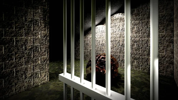 Το μυαλό του τέρατος μέσα φυλακή κελί 3d rendering — Φωτογραφία Αρχείου