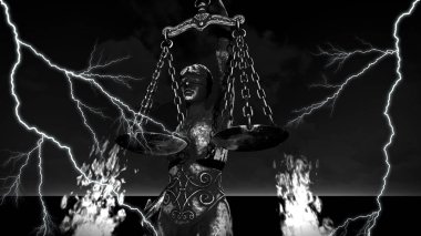 Themis ölçek ve kılıç 3d render ile