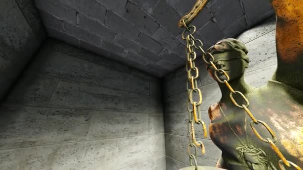 スケールと刑務所の独房で剣を持つテミス — ストック動画