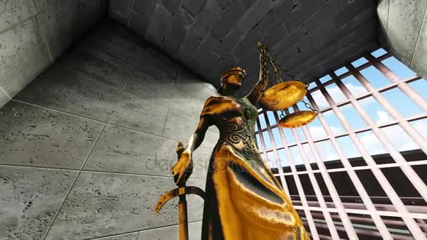 Themis med skala och svärd i fängelsecell — Stockvideo