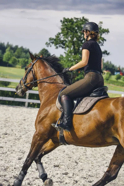 Woman Riding a Horse in Jumper Ring — Stock Photo, Image