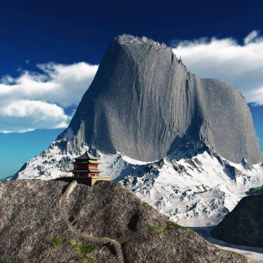 Güneş Tapınağı - Budist tapınağı Himalayalar 3d render