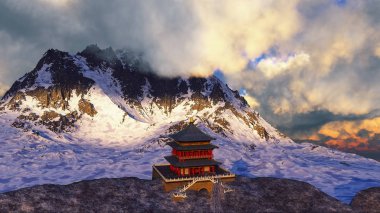 Güneş Tapınağı - Budist tapınağı Himalayalar 3d render