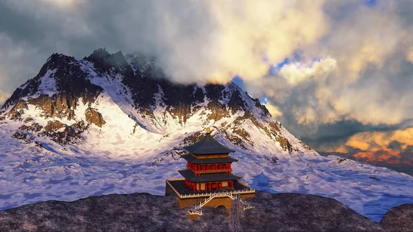 Templo del sol - Santuario budista en el Himalaya 3d renderizado —  Fotos de Stock