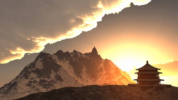 Świątynia Słońca - świątynia buddyjska w Himalajach renderowania 3d — Zdjęcie stockowe