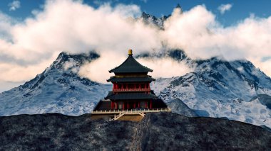Güneş Tapınağı - Budist tapınağı Himalayalar 3d render