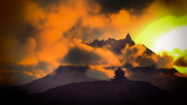 태양 사원-불교 신사 히말라야 3d 렌더링 — 스톡 사진