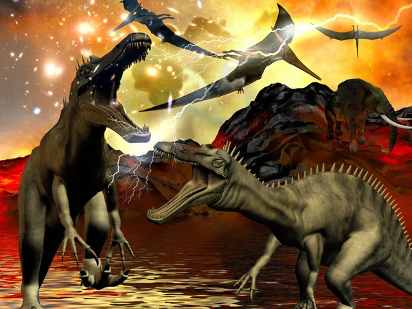 Dinosaurier-Weltuntergang 3D-Rendering — Stockfoto