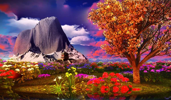 Sommar blommor på ängen 3d-rendering — Stockfoto