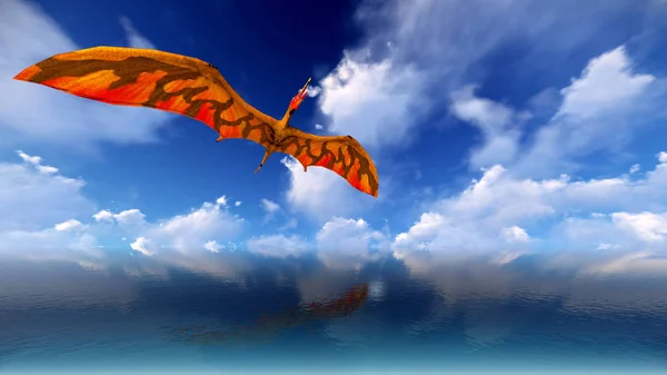 Flying pterodactyl against the beautiful cloudscape 3d illustration — Stock Photo, Image