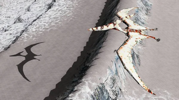 Flygande pterodactyl över mark 3d bilden — Stockfoto