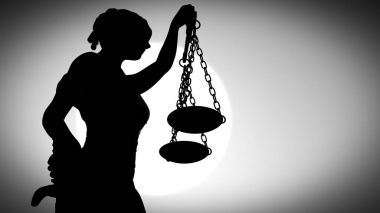 Themis ölçek ve kılıç 3d render ile