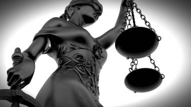 Themis ölçek ve kılıç 3d render ile