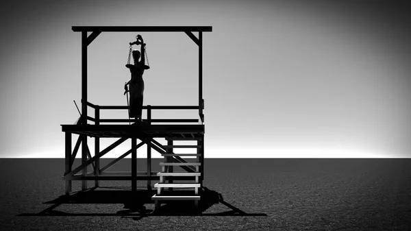 絞首台 3 d レンダリングの正義の女性 — ストック写真