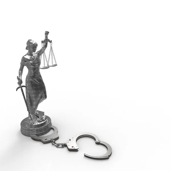 Lady of Justice statue and handcuffs 3d rendering — Stock Photo, Image