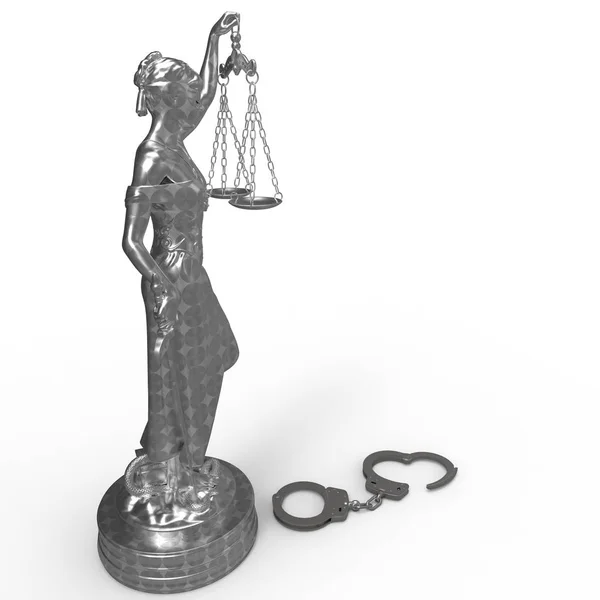 Lady of Justice patsas ja käsiraudat 3d tekee — kuvapankkivalokuva