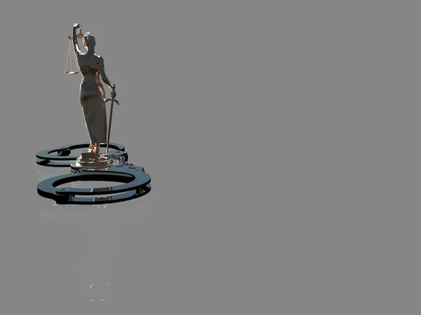 Lady of Justice staty och handfängsel 3d-rendering — Stockfoto