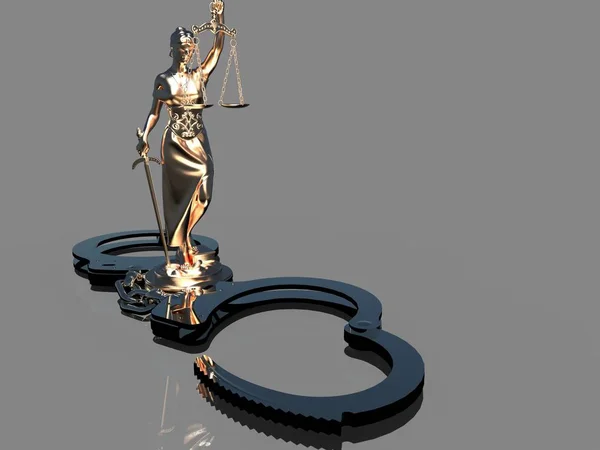 Statue et menottes Lady of Justice rendu 3d — Photo