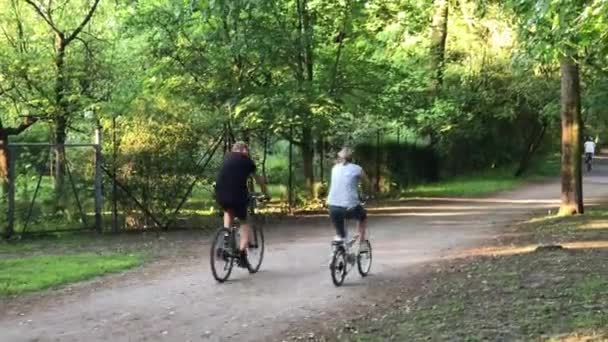 Starší pár, jízda v parku — Stock video