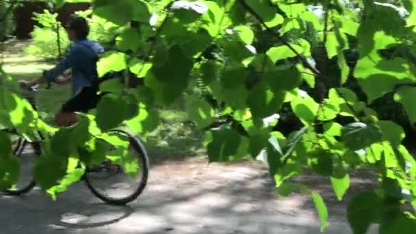 Mujer montando en bicicleta — Vídeos de Stock