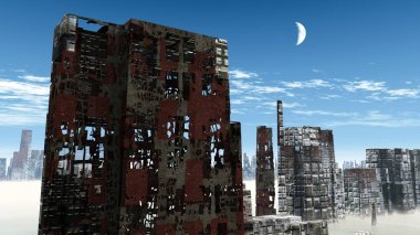 Gelecek şehir 3d render Birdseye görünümü