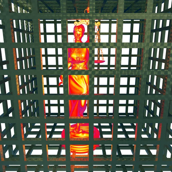 Deusa grega da lei e justiça na gaiola 3D renderização — Fotografia de Stock