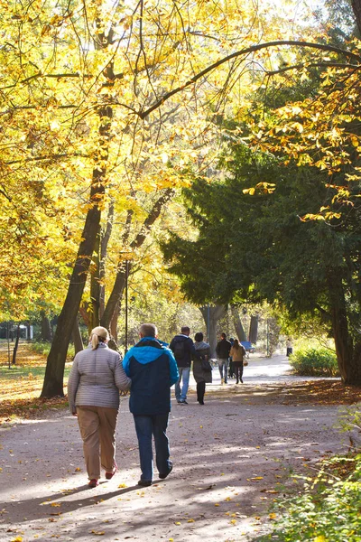 Famiglie che camminano nel parco autunnale — Foto Stock