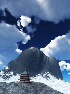 Güneş Tapınağı - Budist tapınağı Himalayalar 3d render