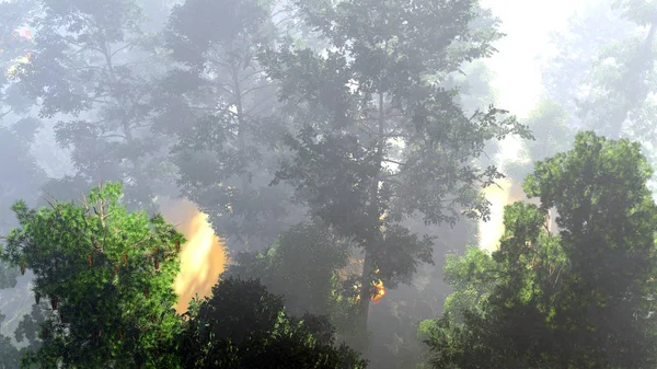 Disaster with fire in the forest 3d rendering — Stock Photo, Image