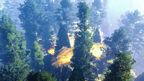 Καταστροφή με φωτιά σε 3d rendering το δάσος — Φωτογραφία Αρχείου
