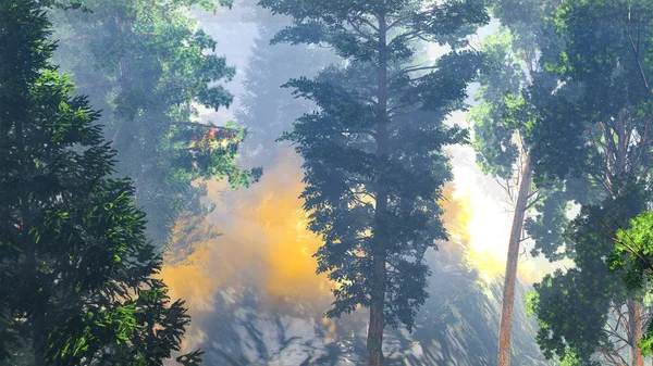 Katastrofe med ild i skoven 3d rendering - Stock-foto