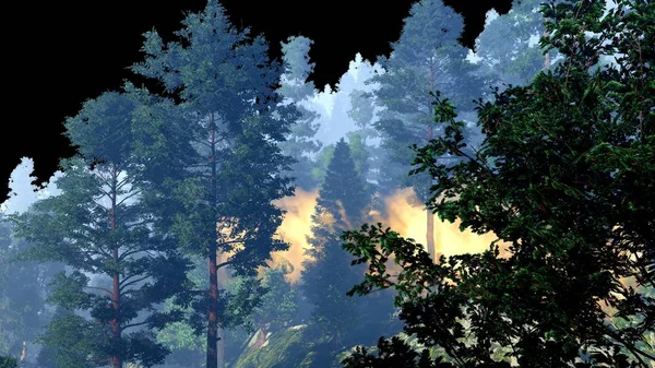 Disastro con incendio nella foresta rendering 3d — Foto Stock