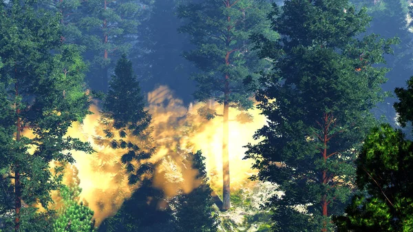 Disastro con incendio nella foresta rendering 3d — Foto Stock